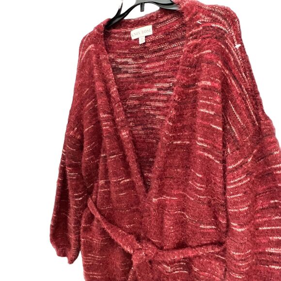 Knox Rose Cardigan Sweater Womens XL Burgundy Red Fuzzy Eyelash Tie Front Cozy - Picture 4 of 15